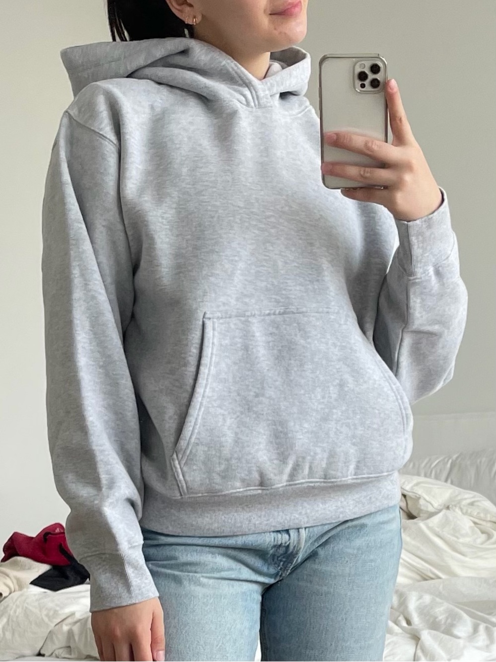 Aritzia TNA Cozy Fleece Perfect Hoodie - Heather Grey - Size M⁠